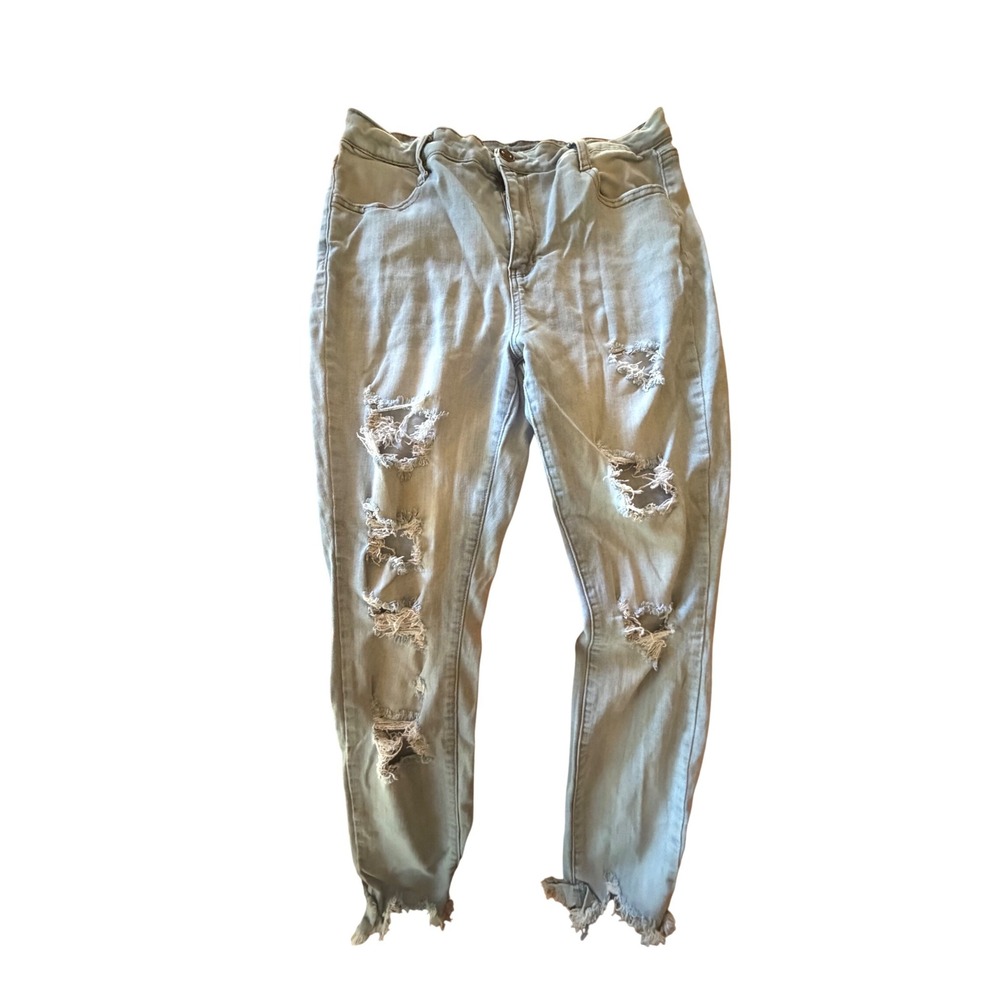 rue21 High Rise Ankle Jegging Light Wash Distressed Frayed Hem Jeans 14